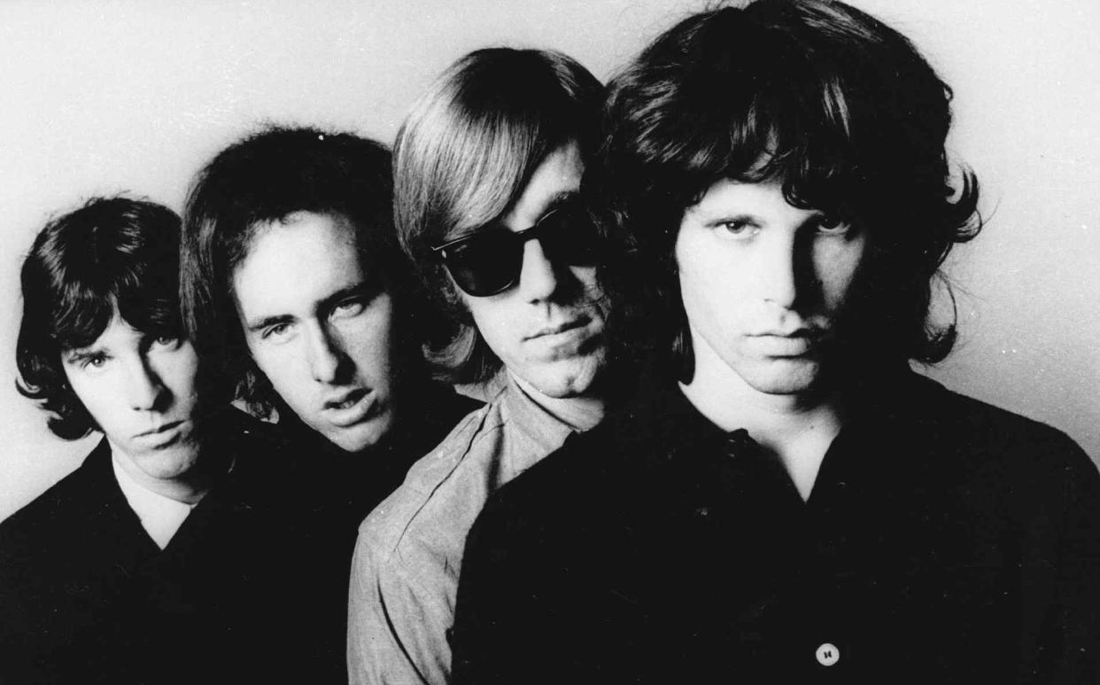 John Densmore, from left, Robby Krieger, Ray Manzarek and Jim Morrison in The Doors heyday