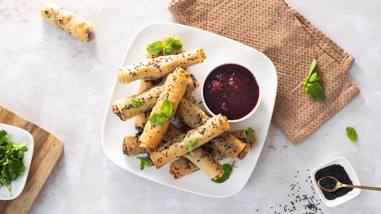 cranberry feta filo cigars on plate 