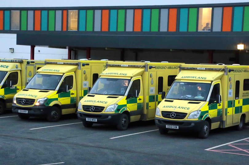 Ambulances parked outside Ysbyty Glan Clwyd A&E