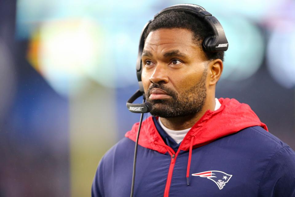 FILE -New England Patriots inside linebacker coach Jerod Mayo watches from the sideline during the second half of an NFL football game against the Jacksonville Jaguars, Sunday, Jan. 2, 2022, in Foxborough, Mass. Whether Bill Belichick’s future as the New England Patriots head coach will extend beyond this season remains an open question. But Jerod Mayo, one of the candidates to possibly succeed the legendary coach reiterated on Tuesday, Jan. 2, 2024 that he believes he’s ready for an opportunity to lead an NFL team. (AP Photo/Stew Milne, File)
