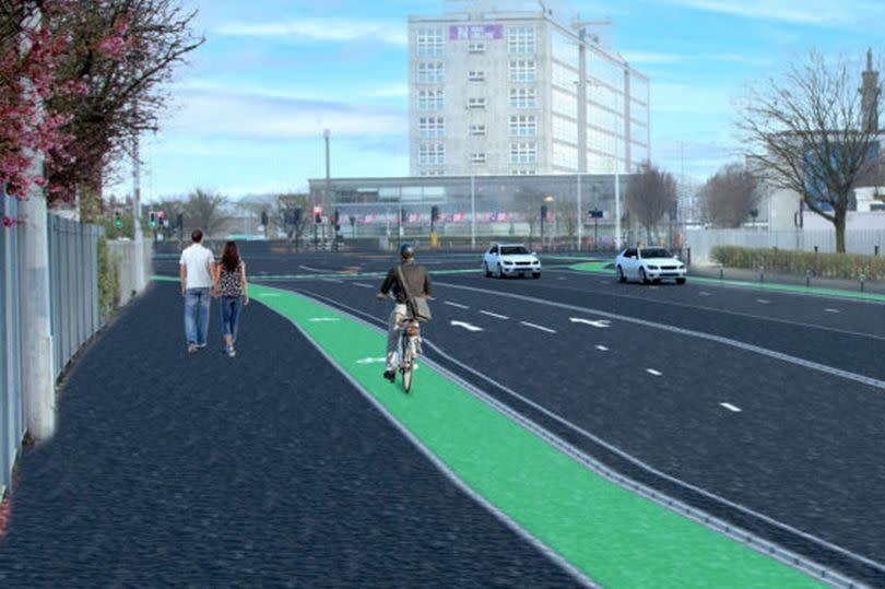 An impression showing how Freetown Way could look when it returns to two lanes