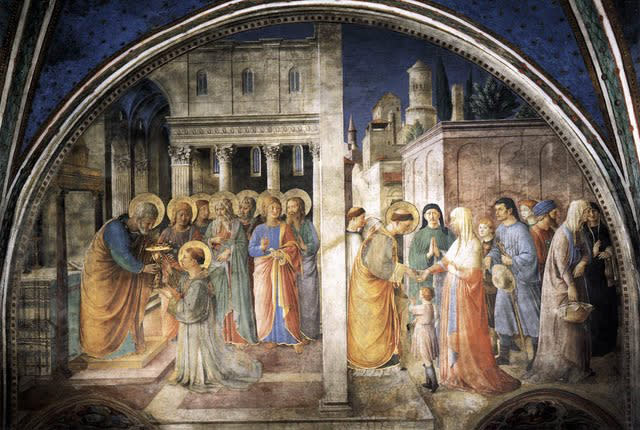 Ordenación de San Esteban y distribución de las limosnas. <br> Pintado por Fra Angelico en la Capilla Niccolina<br><br> (Photo courtesy <a href="https://sites.google.com/site/aguidetorome/" rel="nofollow noopener" target="_blank" data-ylk="slk:David Lown;elm:context_link;itc:0;sec:content-canvas" class="link ">David Lown</a>)