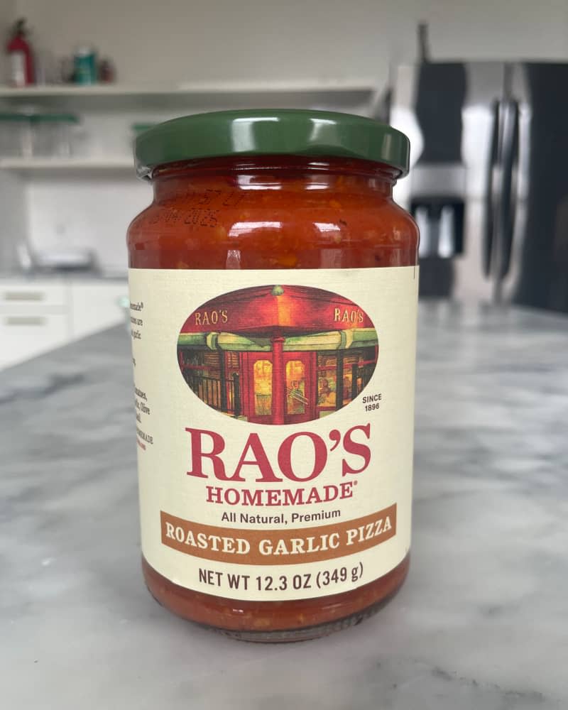Rao's new sauces taste test: jar of the Roasted Garlic Pizza sauce