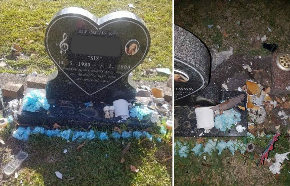 Ceramic angels and statues were smashed, with pot plants and statues also thrown on graves. Source: NSW Police Force