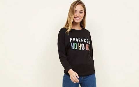 New Look Petite Black Prosecco Ho Ho Ho Christmas Sweatshirt - Credit: New Look