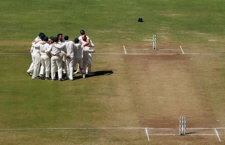 Cricket - India v Australia - First Test cricket match - Maharashtra Cricket Association Stadium, Pune, India - 25/02/17. Australia's players celebrate after winning the match. REUTERS/Danish Siddiqui