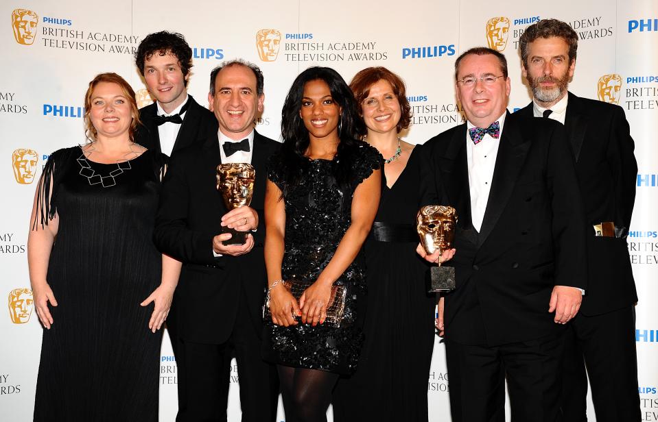 Cast of The Thick of It and Freema Agyeman with the Situation Comedy award received for The Thick of It at the BAFTA television awards at the London Palladium.