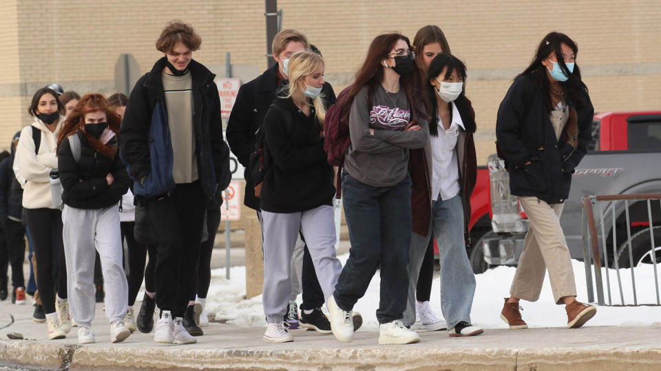 Students leaving school.