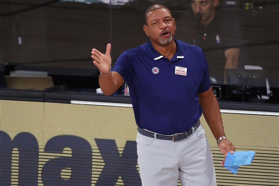 Doc Rivers has long carried one of the NBA's most salient voices. He continues to amplify that role in the bubble. (Kevin C. Cox/Pool Photo via AP)