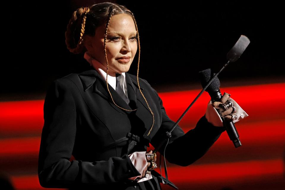 Madonna speaks onstage during the 65th Annual GRAMMY Awards at Crypto.com Arena on February 5, 2023 in Los Angeles, California.