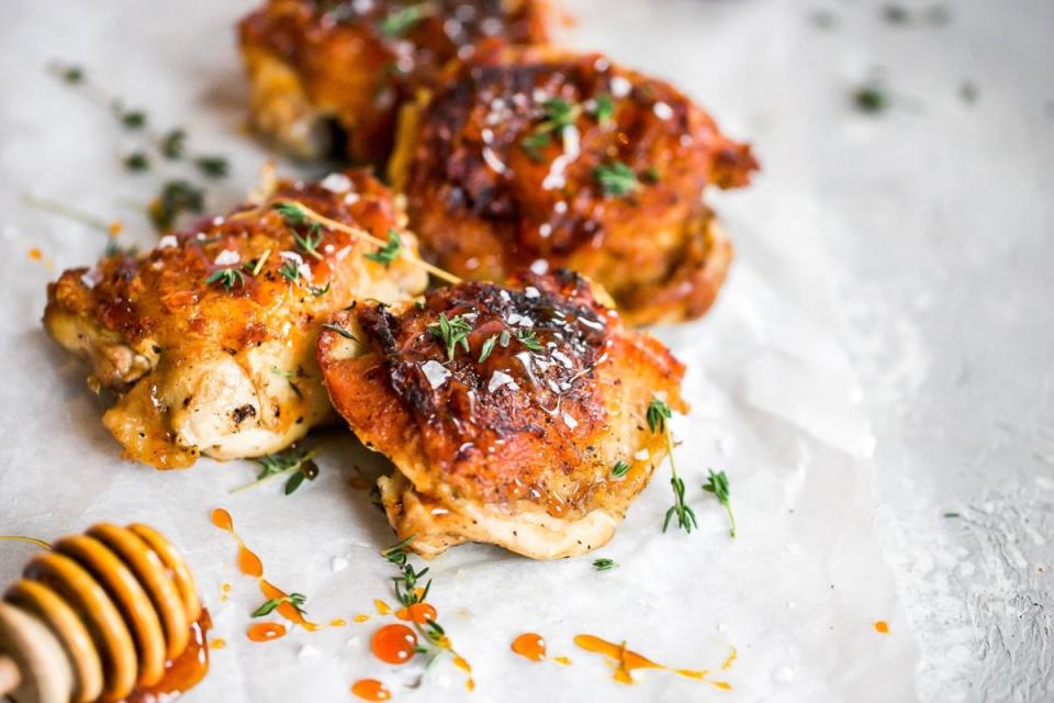 <p>Holistic Foodie</p><p>This sweet and spicy sauce takes chicken thighs to a whole new level.</p><p><strong>Get the recipe: <a href="https://holisticfoodie.com/hot-honey-chicken-thighs/" rel="nofollow noopener" target="_blank" data-ylk="slk:Hot Honey Chicken Thighs;elm:context_link;itc:0;sec:content-canvas" class="link ">Hot Honey Chicken Thighs</a></strong></p>