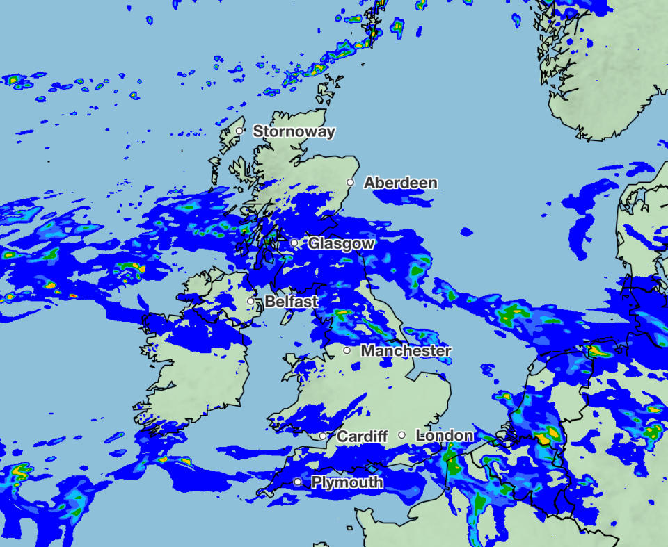 Rain is expected in large parts of England on Wednesday and Thursday. (Met Office)
