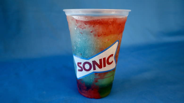 multicolored Sonic Rainbow Slush drink