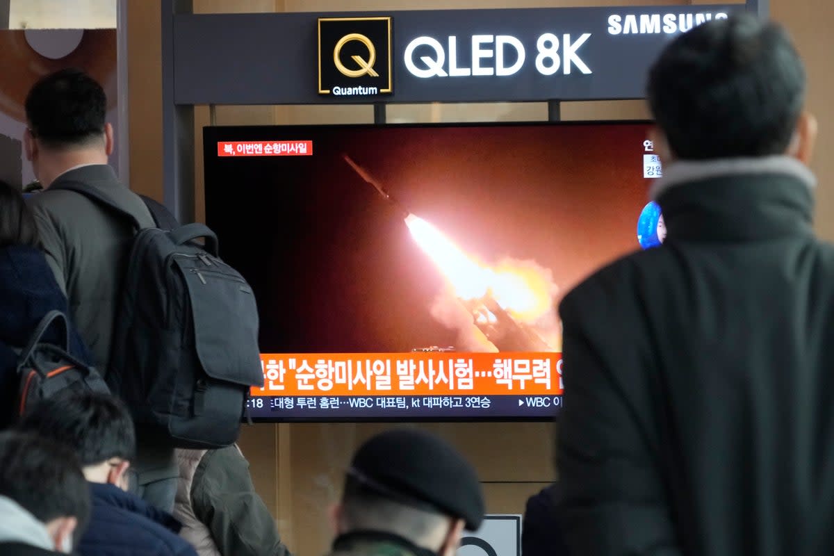 A TV screen shows a file image of North Korea's missile launch during a news program at the Seoul Railway Station in Seoul (AP)