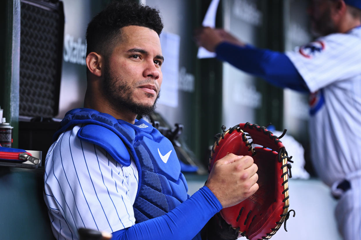 Willson Contreras prepares to play in one of his final games as a Cub on Oct. 2, 2022, at Wrigley Field. (Photo by Jamie Sabau/Getty Images)