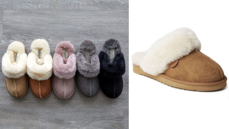 Slip into something more comfortable like these Dearfoams shearling slippers.