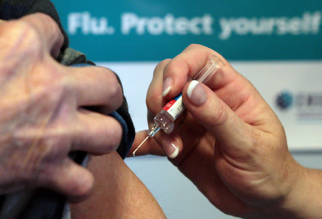 Figures show that by the end of last week, 48.9 per cent of patients aged 65 or older had the flu jab, but in the same week in 2011, 54.8 per cent of pensioners had received it: PA