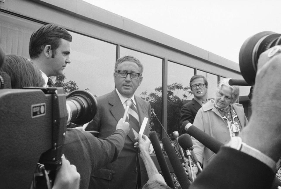 Henry Kissinger in 1973. <a href="https://newsroom.ap.org/detail/DrHenryKissinger/11f28708044a4e17a31fef86986716e1/photo?Query=henry%20kissinger%20cambodia&mediaType=photo,video,graphic,audio&sortBy=arrivaldatetime:asc&dateRange=Anytime&totalCount=8&currentItemNo=3" rel="nofollow noopener" target="_blank" data-ylk="slk:AP Photo;elm:context_link;itc:0;sec:content-canvas" class="link ">AP Photo</a>