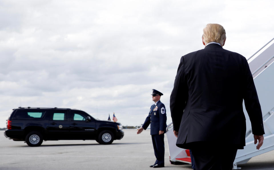 US President Donald Trump walks upon his departure from West Palm Beach, Florida. Source: AP
