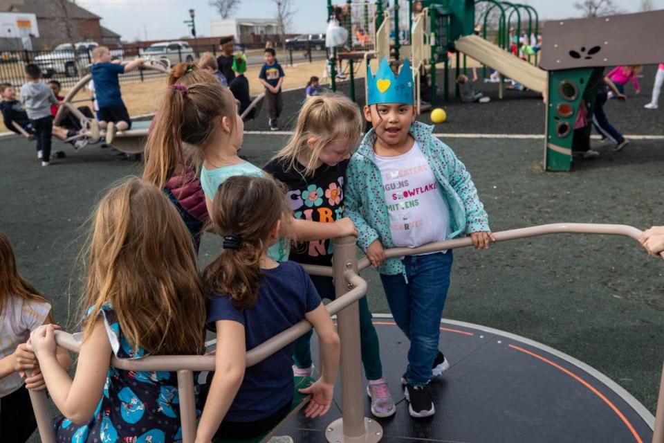 Students play during recess at Haslet Elementary on Thursday, March 2, 2023. Since 2010, Northwest ISD has added 15,000 students to its population and is one of the fastest-growing school district in Texas.