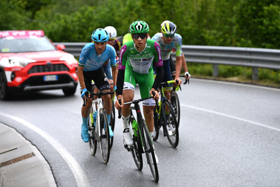 TORTONA ITALY  MAY 17 Filippo Magli of Italy and Team Green ProjectBardiani CSFFaizan competes in the breakaway during the 106th Giro dItalia 2023 Stage 11 a 219km stage from Camaiore to Tortona  UCIWT  on May 17 2023 in Tortona Italy Photo by Tim de WaeleGetty Images