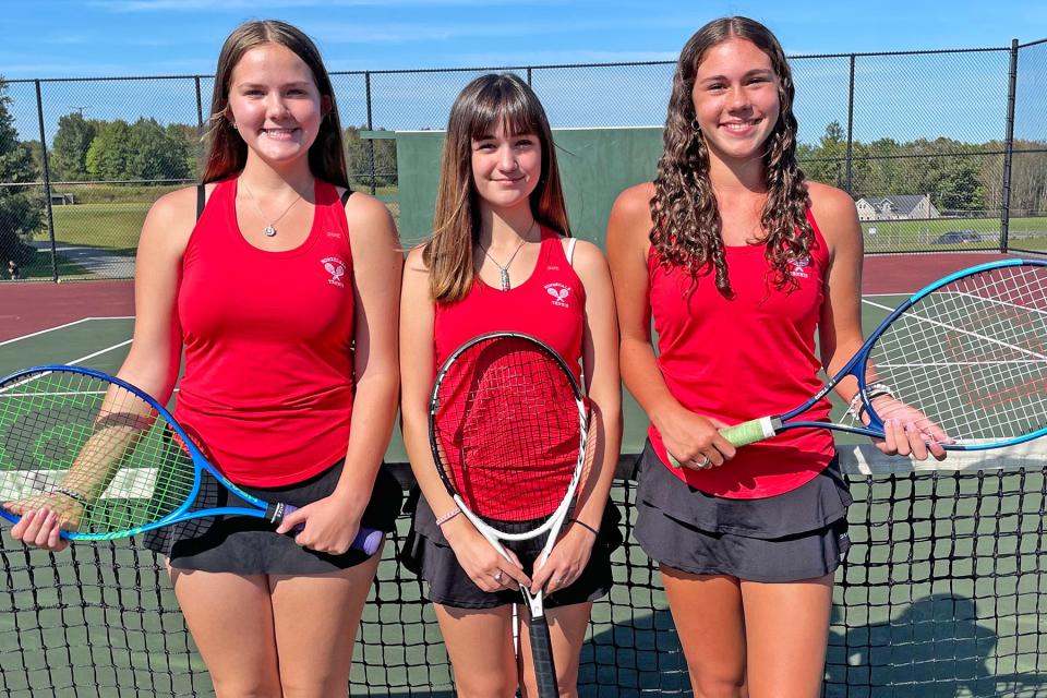 Honesdale's girls varsity tennis team is lead by three talented singles players (from left): Casey Morton, Morgan Wendell, Alexis Mazzotta.