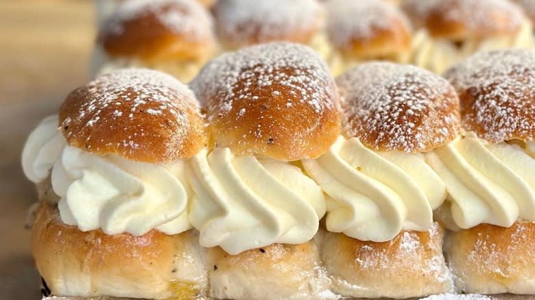 sugar buns with piped cream