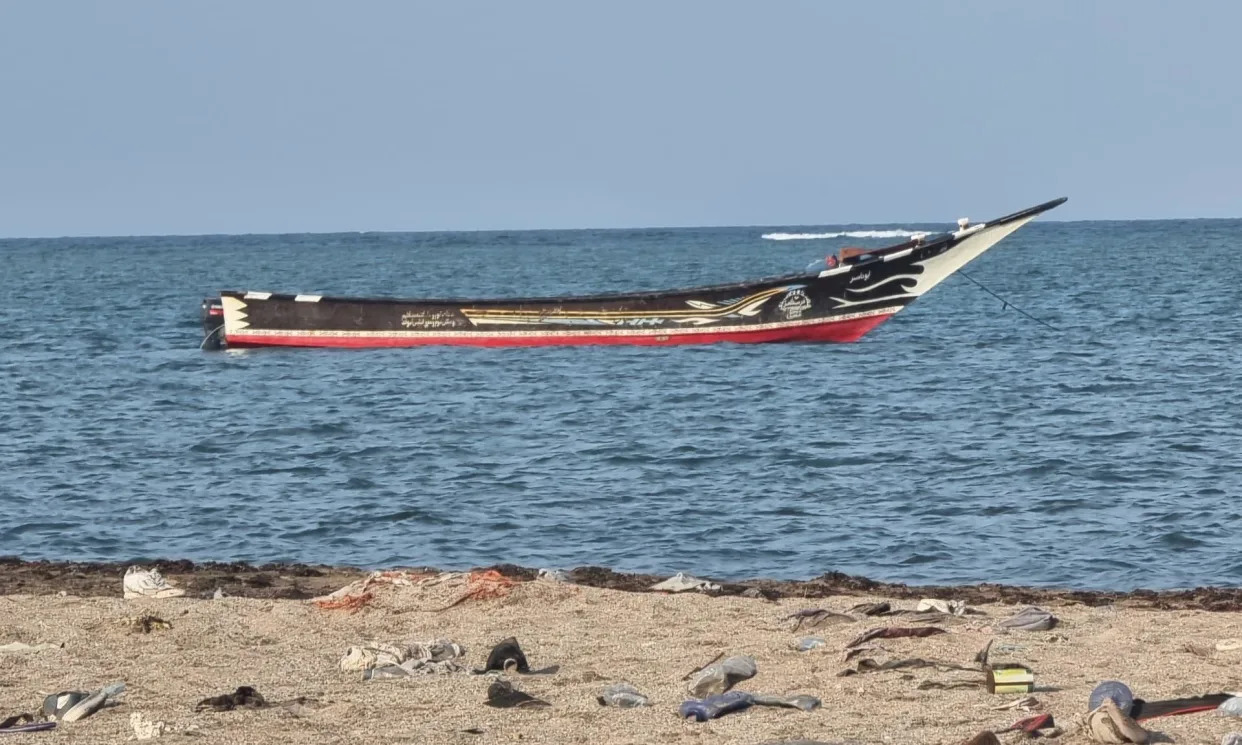 <span>An anchored boat after the incident off Khor Angar in north-west Djibouti.</span><span>Photograph: IOM/Reuters</span>