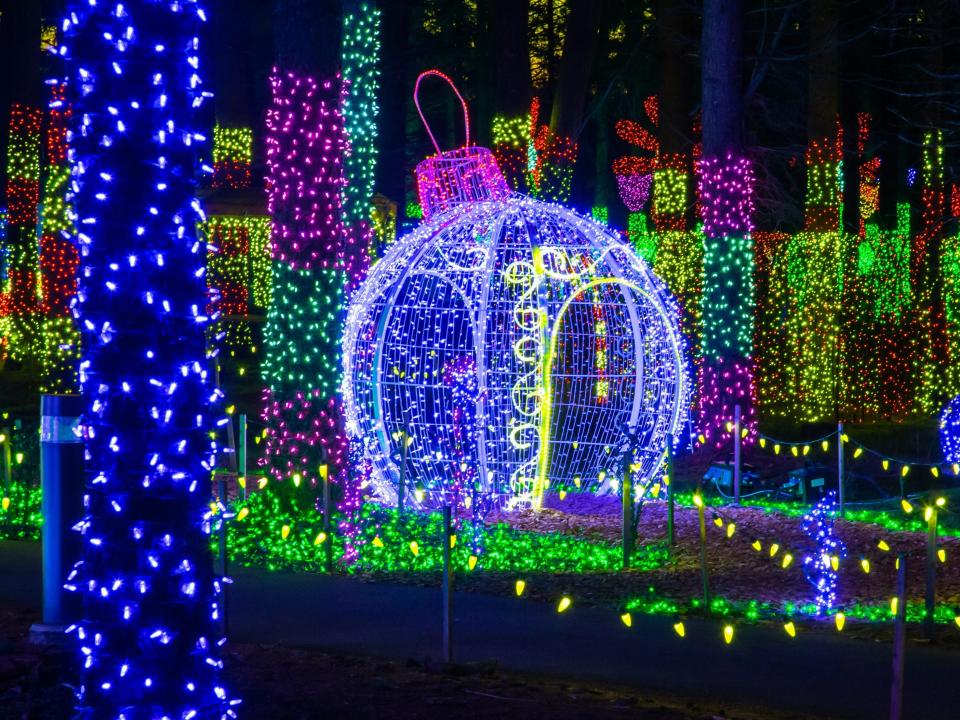 The lit-up Oregon Garden in Silverton, Oregon.