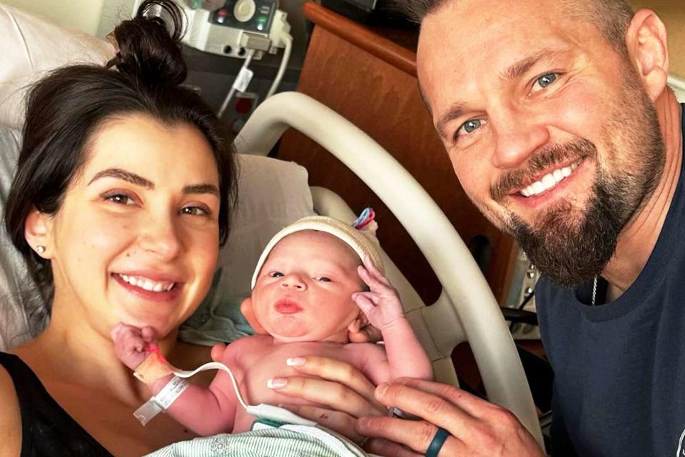 <p>Derrick Kosinski/Instagram</p> Derrick Kosinski (right) and wife Nicole Gruman with their son