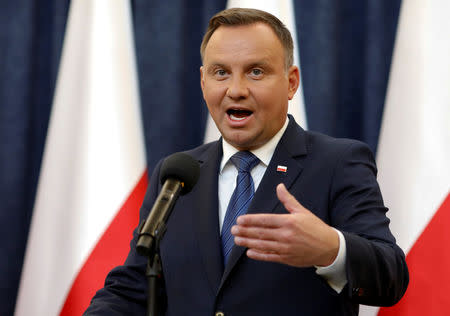 Polish President Andrzej Duda speaks during his announcement at Presidential Palace in Warsaw, Poland August 16, 2018.REUTERS/Kacper Pempel