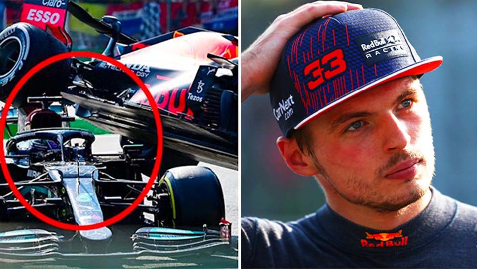 Max Verstappen's (pictured right) looking on after a F1 race and (pictured left) a crash between Verstappen and Lewis Hamilton.