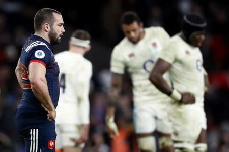 Britain Rugby Union - England v France - Six Nations Championship - Twickenham Stadium, London - 4/2/17 France's Rabah Slimani looks dejected after the game Reuters / Stefan Wermuth Livepic