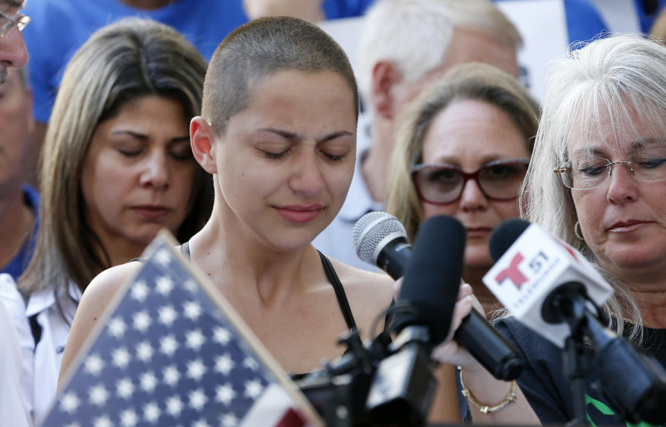 Marjory Stoneman Douglas High School student Emma Gonzalez speaks at a rally for gun control at the Broward County Federal Courthouse in Fort Lauderdale, Florida, on Feb. 17. (Photo: RHONA WISE/Getty Images)