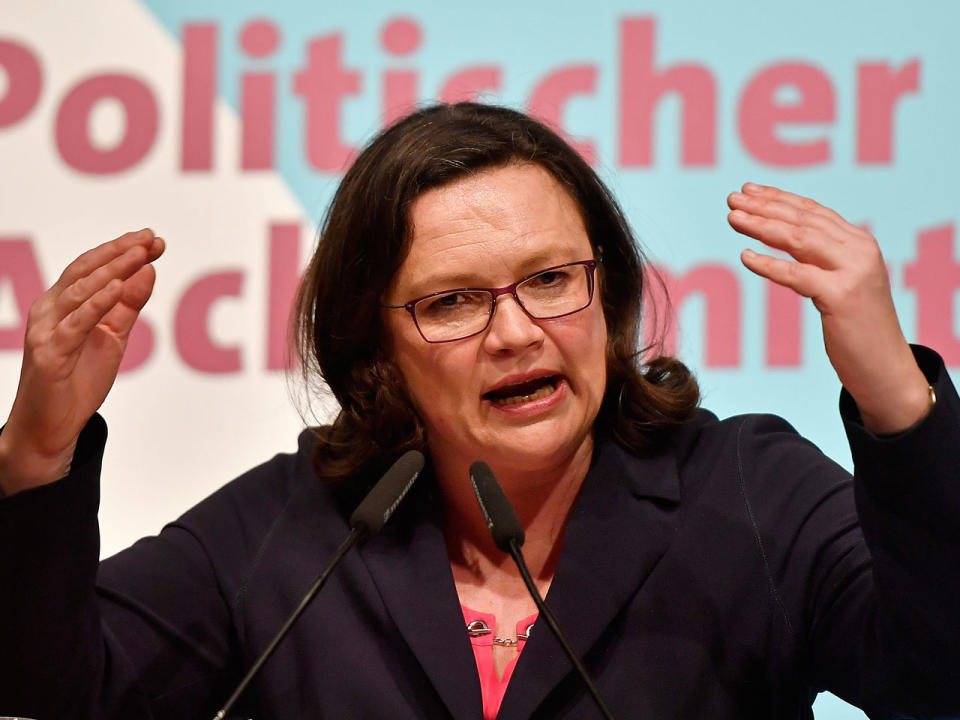 Andrea Nahles hat wenig Rückhalt in der Bevölkerung und der eigenen Partei. Foto: Martin Meissner/AP