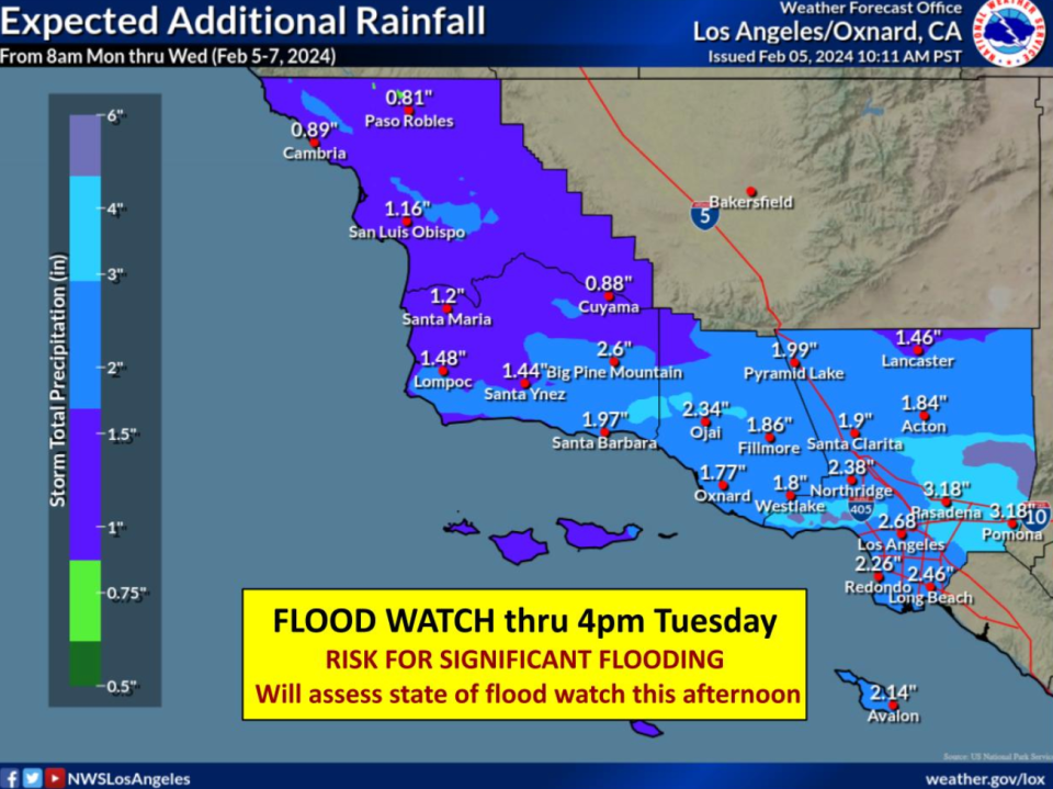 Expected rainfall 5-7 February 2024 from the National Weather Service (National Weather Service)