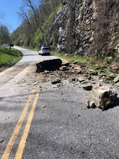 The Blue Ridge Parkway is closed for a few miles south of Asheville due to a rockslide April 9.