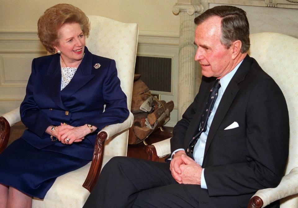 Margaret Thatcher and George H W Bush first met on 7 November 1988 (AFP via Getty Images)