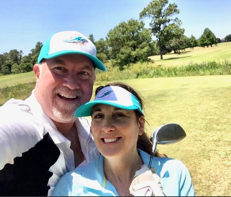 Bobbie Haverly and husband Paul Haverly playing golf. She has not participated in several of her favorite activities since the injury.