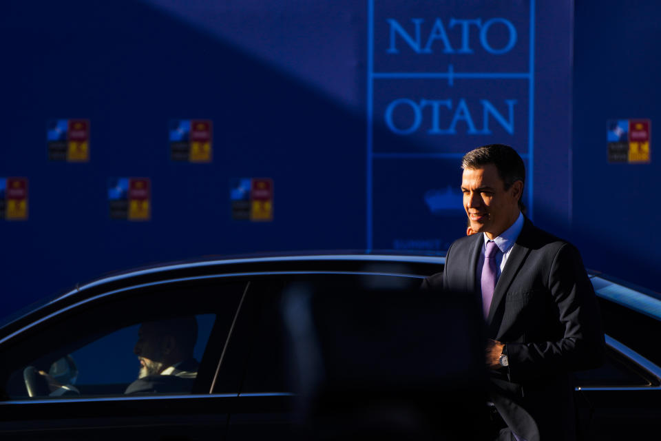 Spanish Prime Minister Pedro Sanchez arrives for the NATO summit in Madrid, Spain, on Thursday, June 30, 2022. North Atlantic Treaty Organization heads of state will meet for a NATO summit in Madrid from Tuesday through Thursday. (AP Photo/Manu Fernandez)