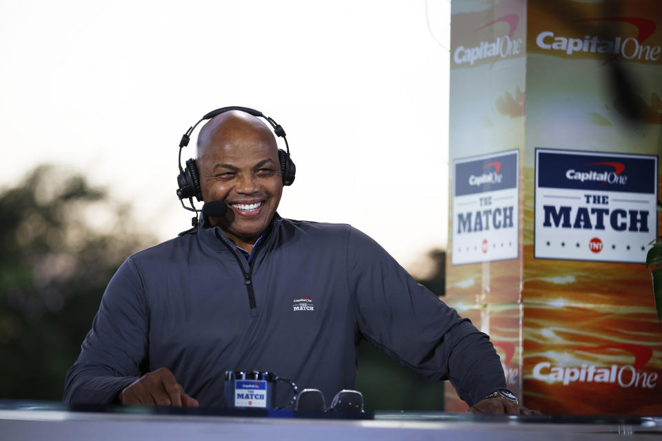 NBA退役名將，現為名嘴的Charles Barkley。（Photo by Cliff Hawkins/Getty Images for The Match）
