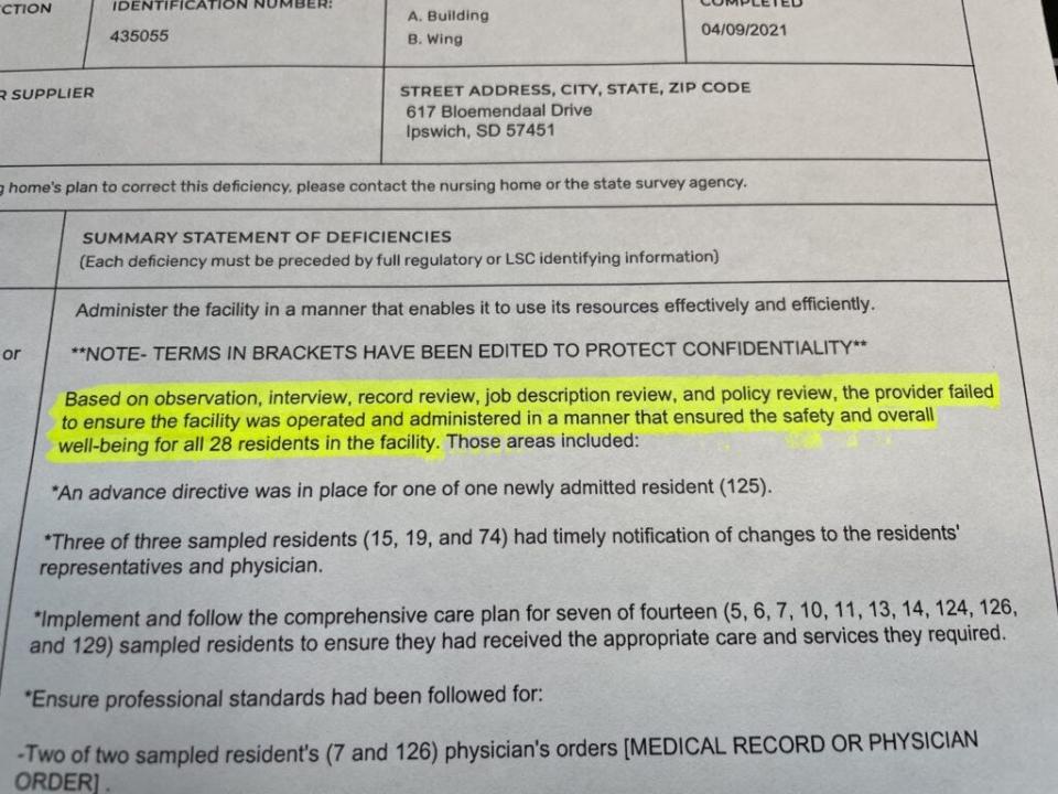 This report from an April 2021 state inspection of the Avantara Ipswich nursing home explains 13 operational deficiencies, including an overall lack of ability to properly care for residents.