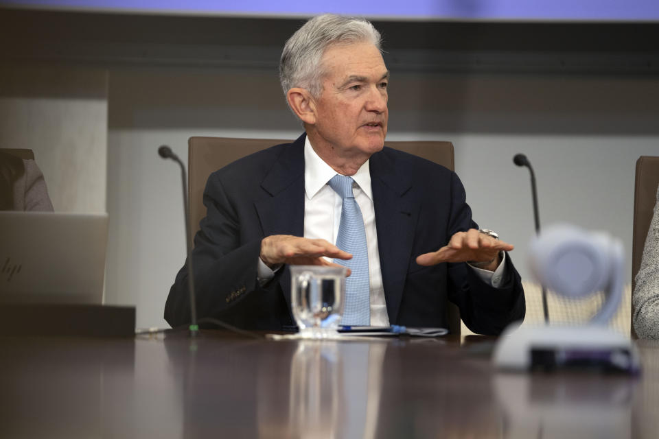 stock Federal Reserve Chairman Jerome Powell speaks during a town hall meeting with teachers at the Federal Reserve Board Building, Thursday, Sept. 28, 2023, in Washington. (AP Photo/Mark Schiefelbein)