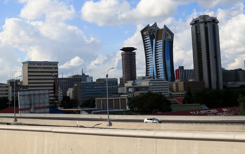 A view shows the cityscape on the Nairobi Expressway undertaken by the China Road and Bridge Corporation along Uhuru highway in Nairobi