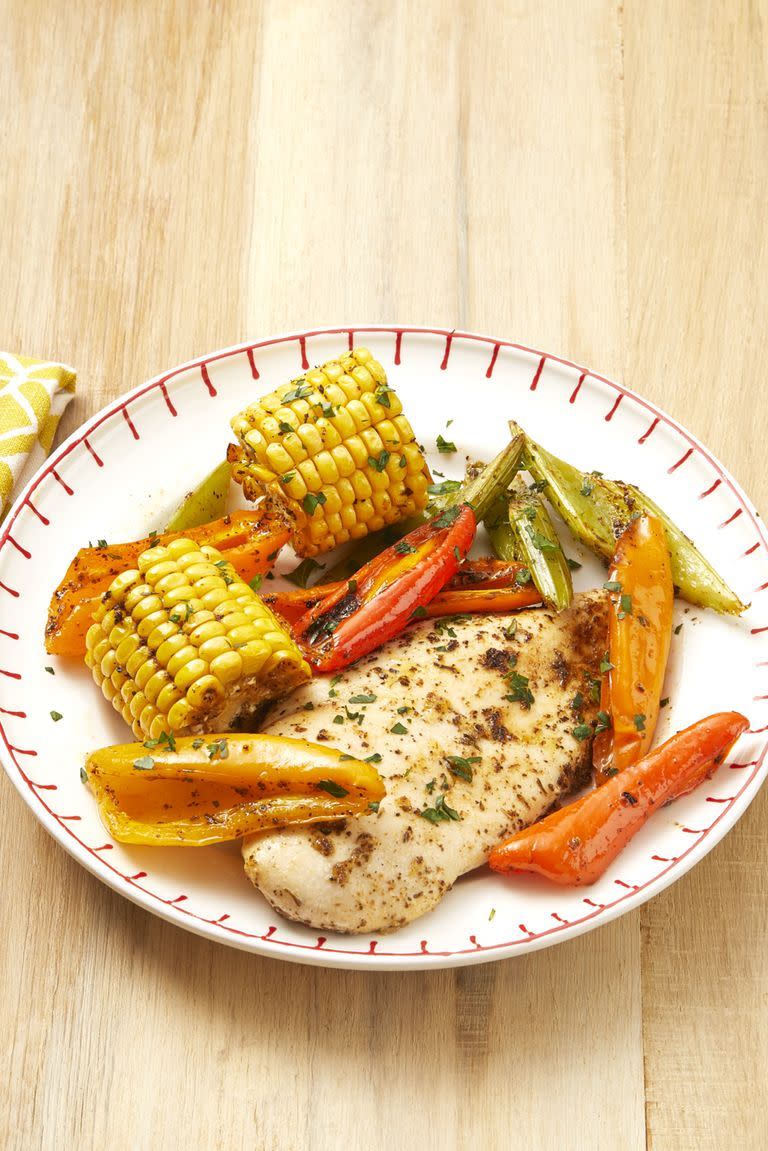 17) Sheet-Pan Cajun Chicken and Corn