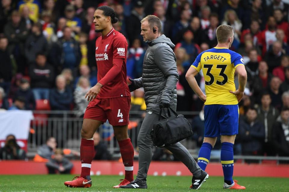 van Dijk didn't finish a match for the first time this term. ((PAUL ELLIS/Getty Images))