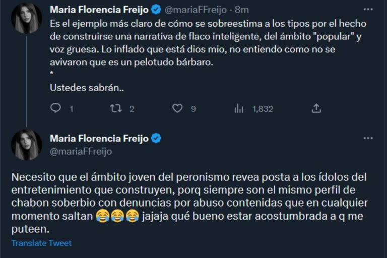 Los dos tuits que escribió Flor Freijo luego de que en El Metodo Rebord, Tomás Rebord entrevistara a Alberto Fernández