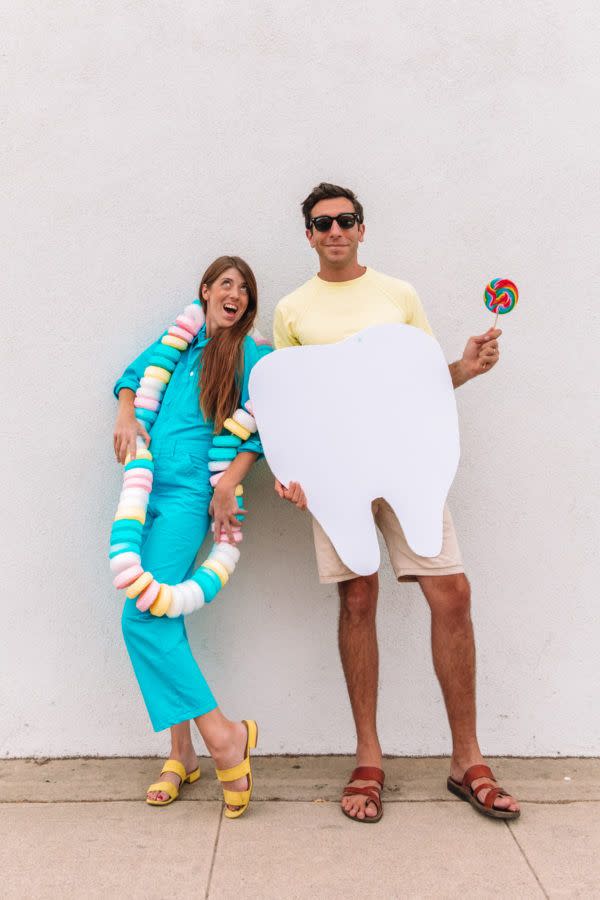 <p>There's no doubt that you and your sweetheart are the perfect match — for starters, you love chocolate, baked goods and all things sugar. This costume just about sums it all up.</p><p><em><a href="https://studiodiy.com/diy-candy-necklace-costume-sweet-tooth-couples-costume/" rel="nofollow noopener" target="_blank" data-ylk="slk:Get the tutorial at Studio DIY »;elm:context_link;itc:0;sec:content-canvas" class="link ">Get the tutorial at Studio DIY »</a></em></p>