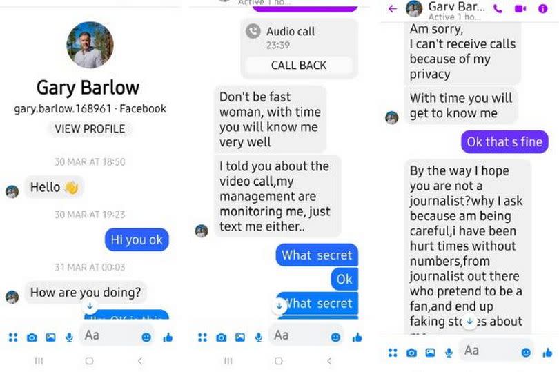 Janet Smith has released some of the messages she sent to 'Gary Barlow' to prevent others from being scammed
