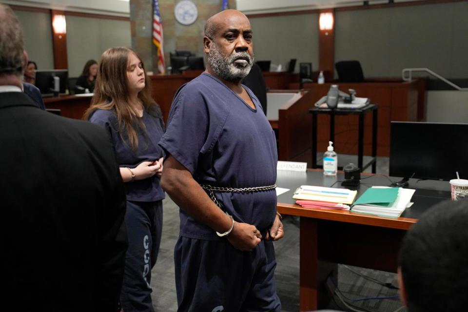 LAS  VEGAS, NV - OCTOBER 19: Duane "Keffe D" Davis arrives for a court appearance on October 19, 2023 in Las Vegas, Nevada. Davis was indicted on murder charges for his involvement in the killing of rapper Tupac Shakur in 1996. (Photo by John Locher-Pool/Getty Images)